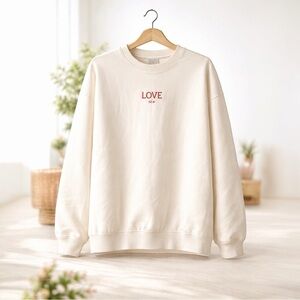 SEINT Ivory LOVE 02.24 Embroidered Crewneck Sweatshirt M Oversized